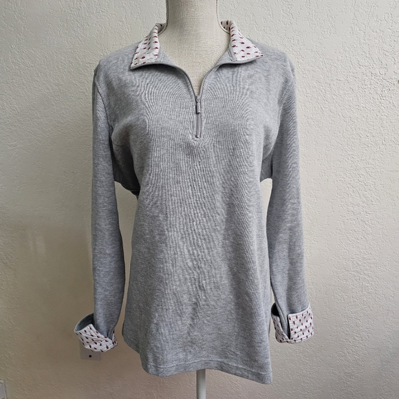 Orvis autumn Fall Gray print 1/4 zip sweater - Picture 1 of 7